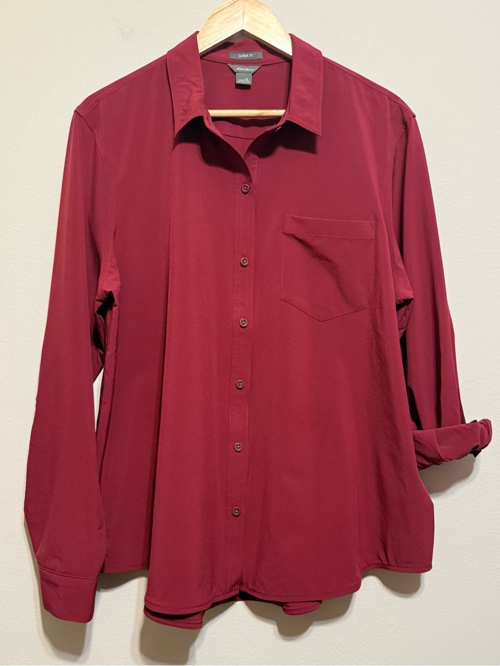 Eddie Bauer Maroon Long Sleeve Womens Button Front XL Roll Sleeve Top